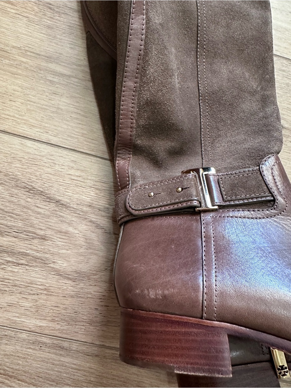 Tory Burch Brown Leather and Suede Mid-Calf Riding Boots - Picture 6 of 7